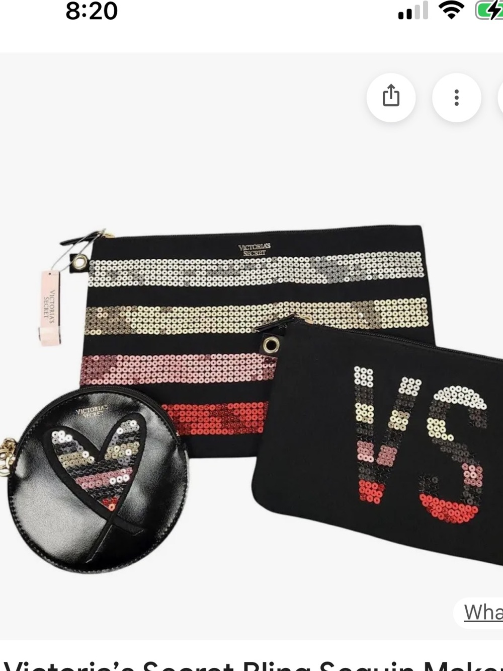 Victoria's Secret Logo Black w/sequin. Rhinestone Bling Cosmetic Bags (3)